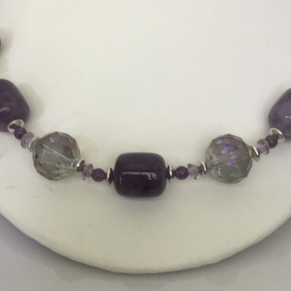 Vtg.20”NecklaceW/AmethystBarrel Beads&GlassCrystal - Picture 4 of 6